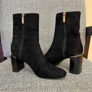 Zara Black Heeled Boots with Gold Accent